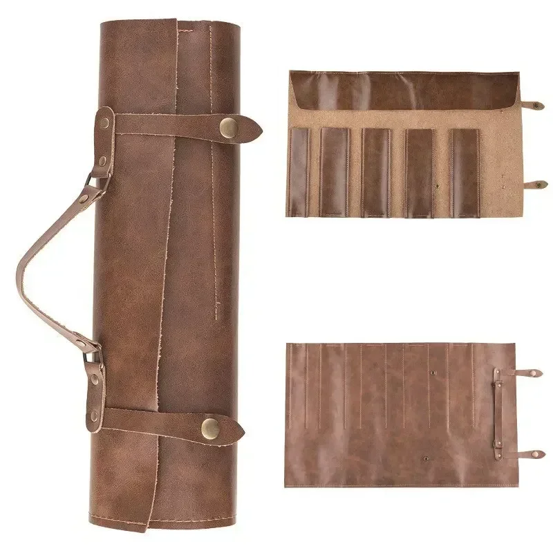 Camping Cooking Roll - Leather Chef Knife Bag Portable Two-Layer