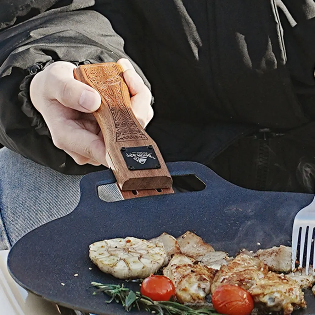 Camping Cooking Utilities - Outdoor Natural Wood Grill Pan Handle
