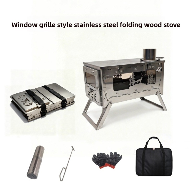 Camping Cooking Wood Stove - Stainless Steel Foldable Portable Wood Stove
