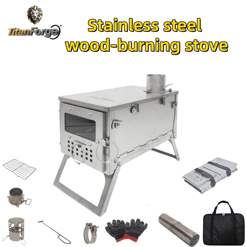 Camping Cooking Wood Stove - Folding Wood Stove, Stainless Steel Portable