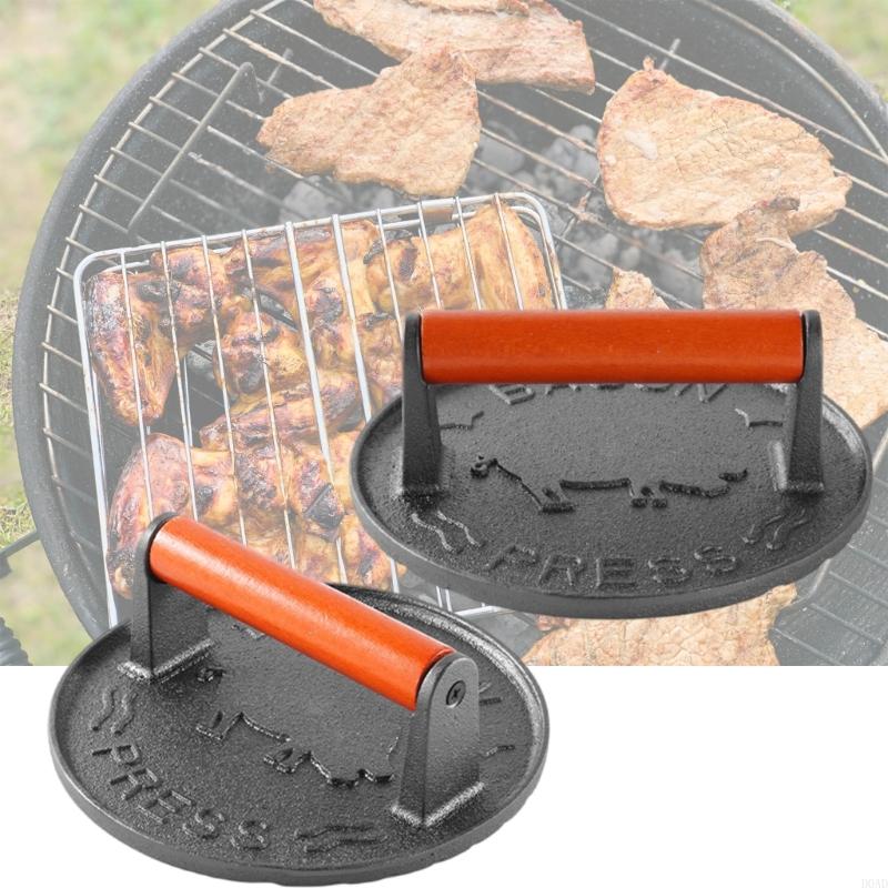 D0AD Cast Iron Patty Press wit - Camping Cooking Cast Iron 评论和价格