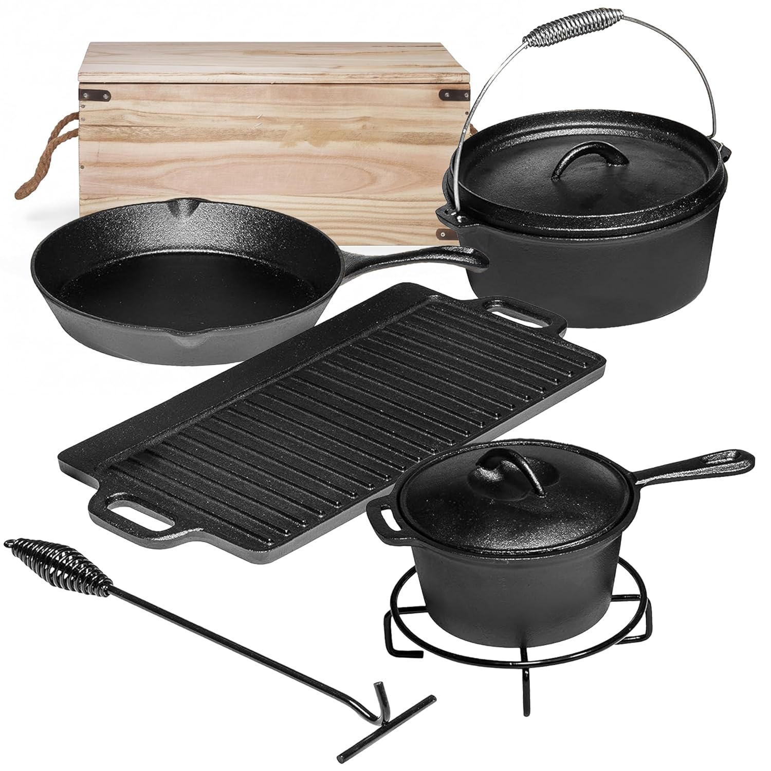 Camping Cooking Set Of 7. Pre  - Camping Cooking Cast Iron 评论和价格