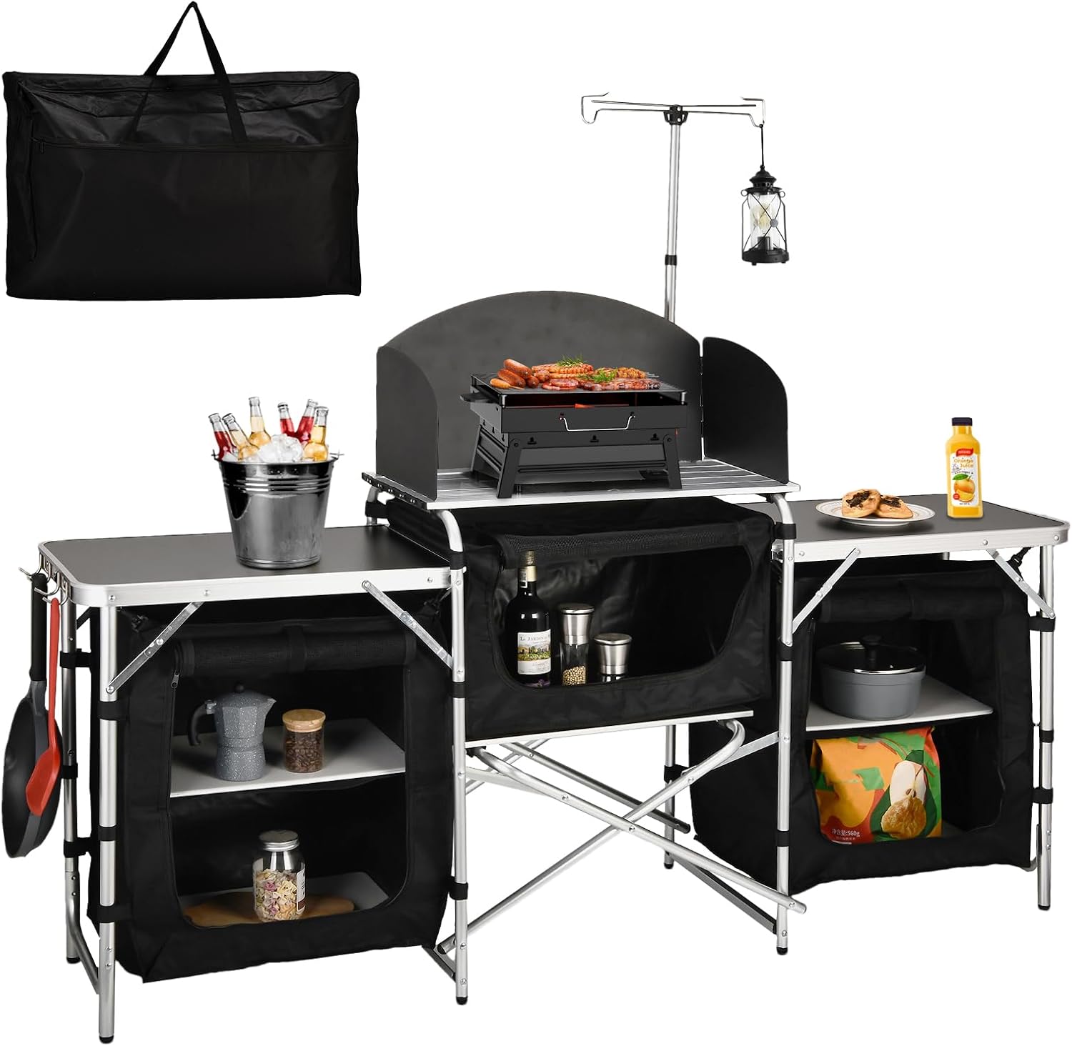 Aluminum Folding Camping Kitch - Camping Cooking Table With Windshield 评论和价格