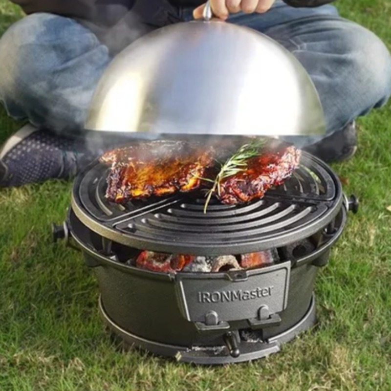 Round Charcoal Grill, Food-Saf - Camping Cooking Cast Iron 评论和价格