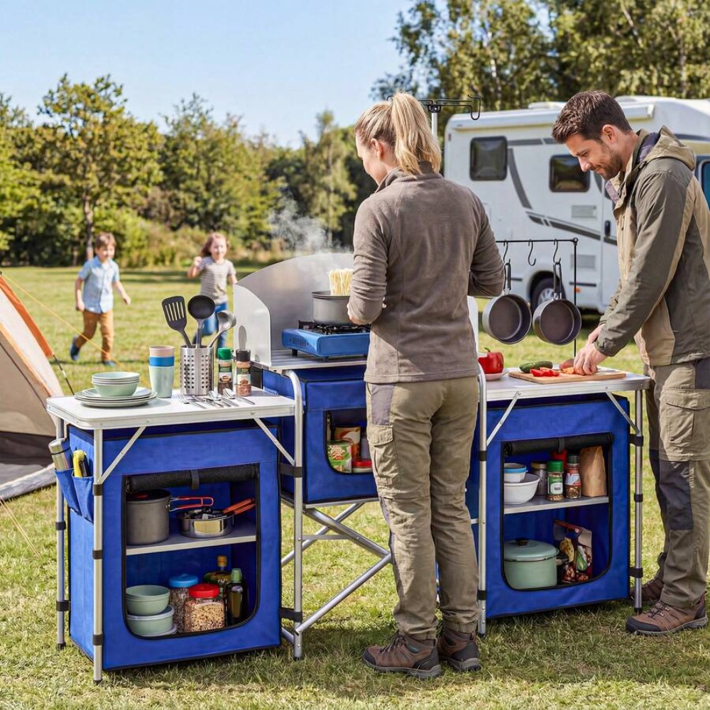 Aluminum Camping Kitchen Table - Camping Cooking Table With Windshield 评论和价格