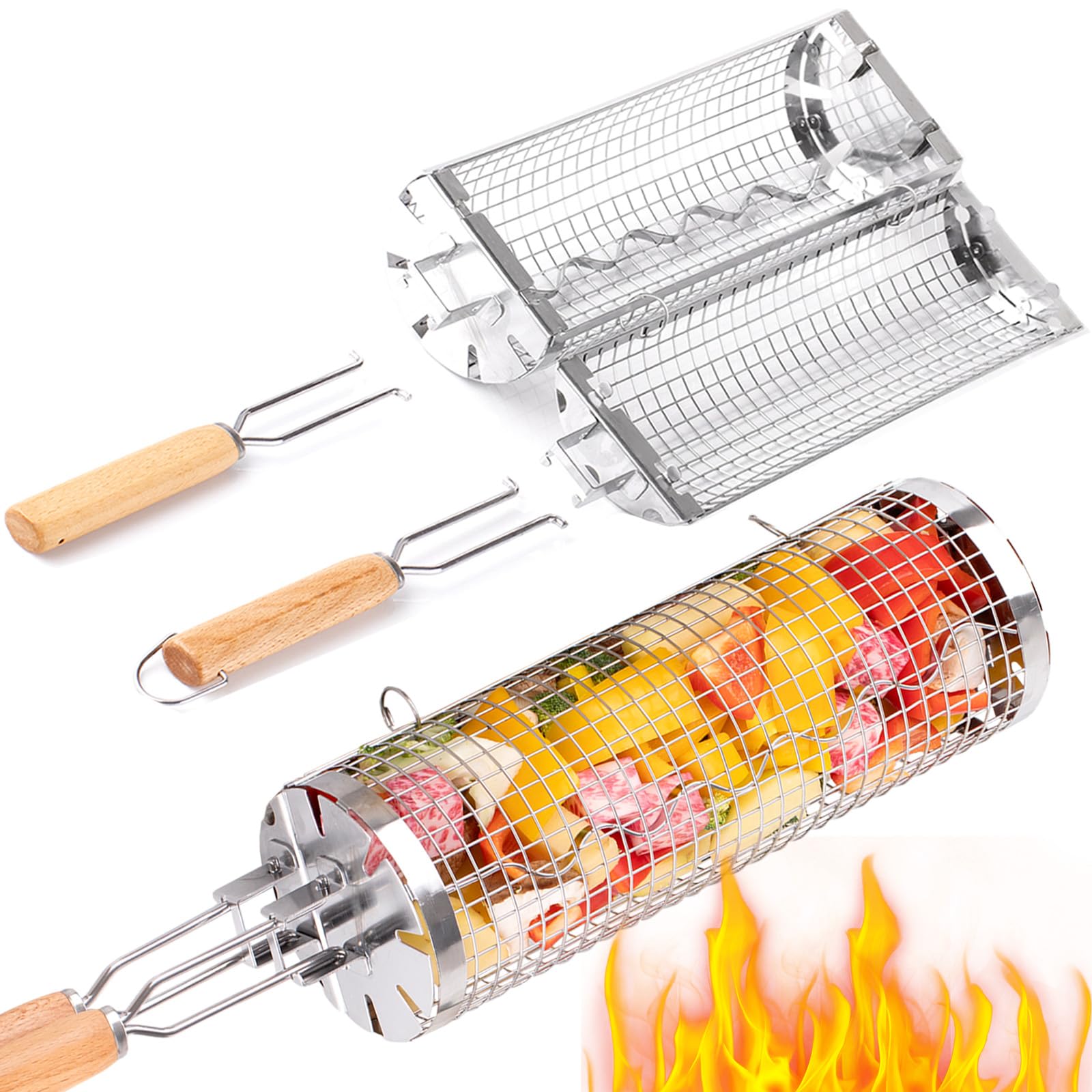 BUYYES Rolling Grill Basket BB - Camping Cooking Roll 评论和价格